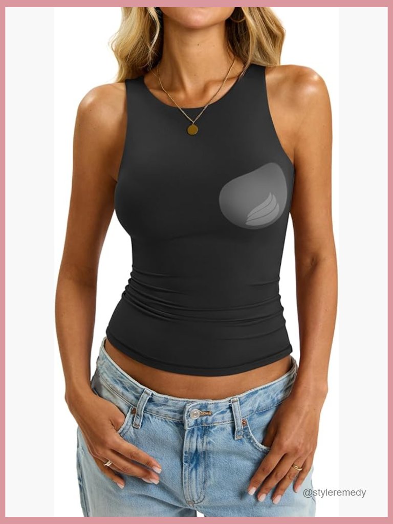 Padded High Neck Tank Top Built In Bra Double Lined Slim Fit Summer Going Out